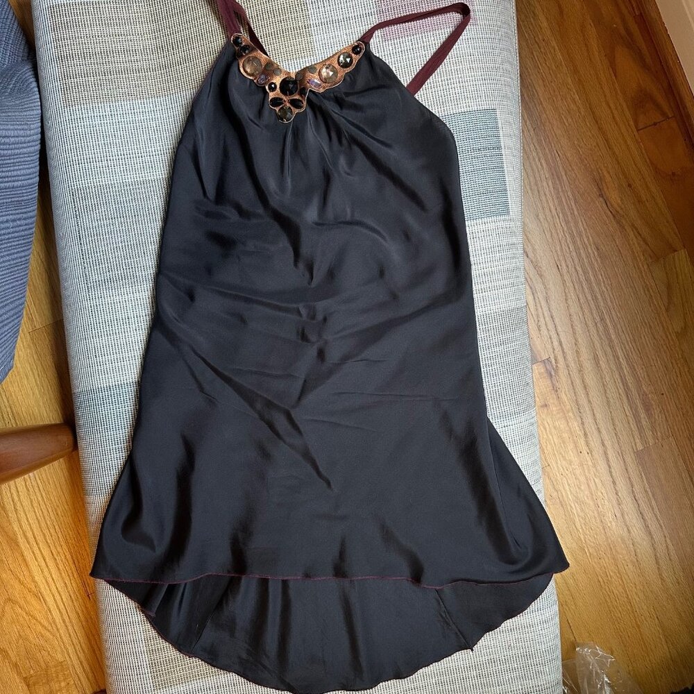 Vintage Rozae Nichols Black Jewel Rhinestone Silk Tank Top, Size Medium